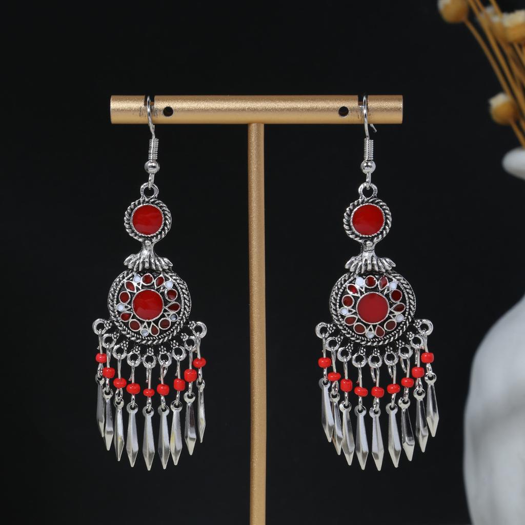 Geometric Round Ethnic Style Earrings, Long Fringed Earrings For Bohemian Retro Tourist Attractions