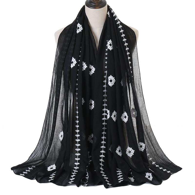 Big Size Embroidery Plain Cotton Hijab Scarves Women Muslim Shawls Solid Headscarf Wraps Islamic Turban Headband Foulard Ramadan