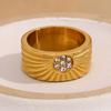 MamacitaSlay Unisex 18K Gold Plated Stainless Steel Zircon Sun Striped Ring 2025 Trendy Party Waterproof Jewelry Elegant Ring