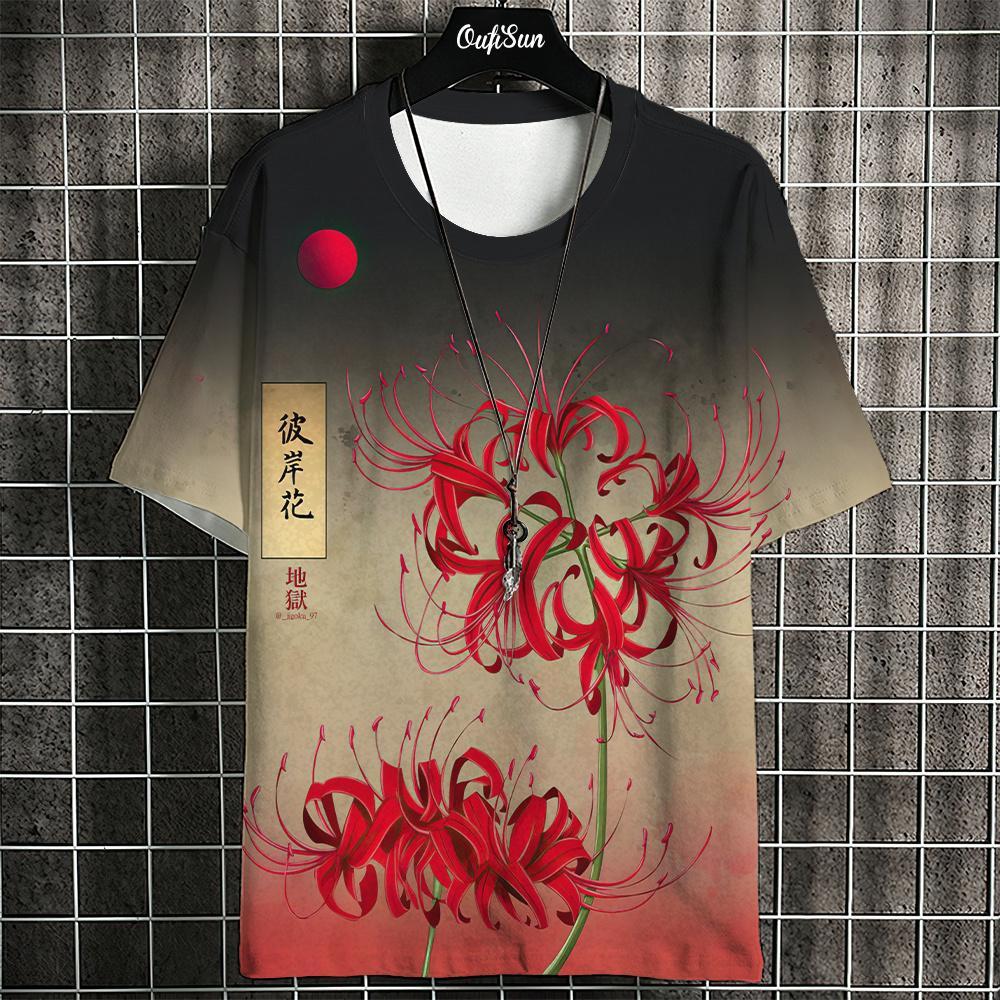 Retro Japanese Ukiyo-e Style Summer 3D Oversized Men's T-shirt Loose and Comfortable Breathable, Suitable for Daily Wear