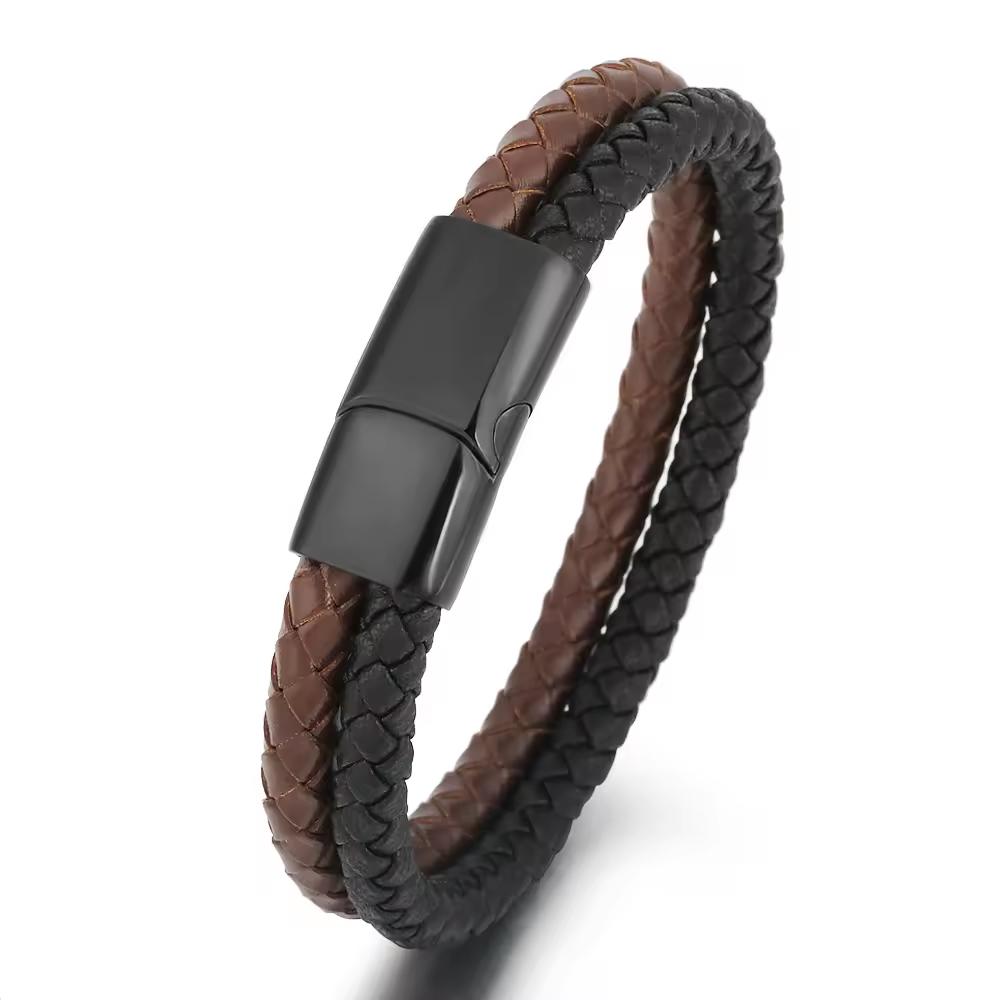 Hot Sale Spot Fashion Double Layer Multicolor Leather Stainless Steel Bracelet For Men