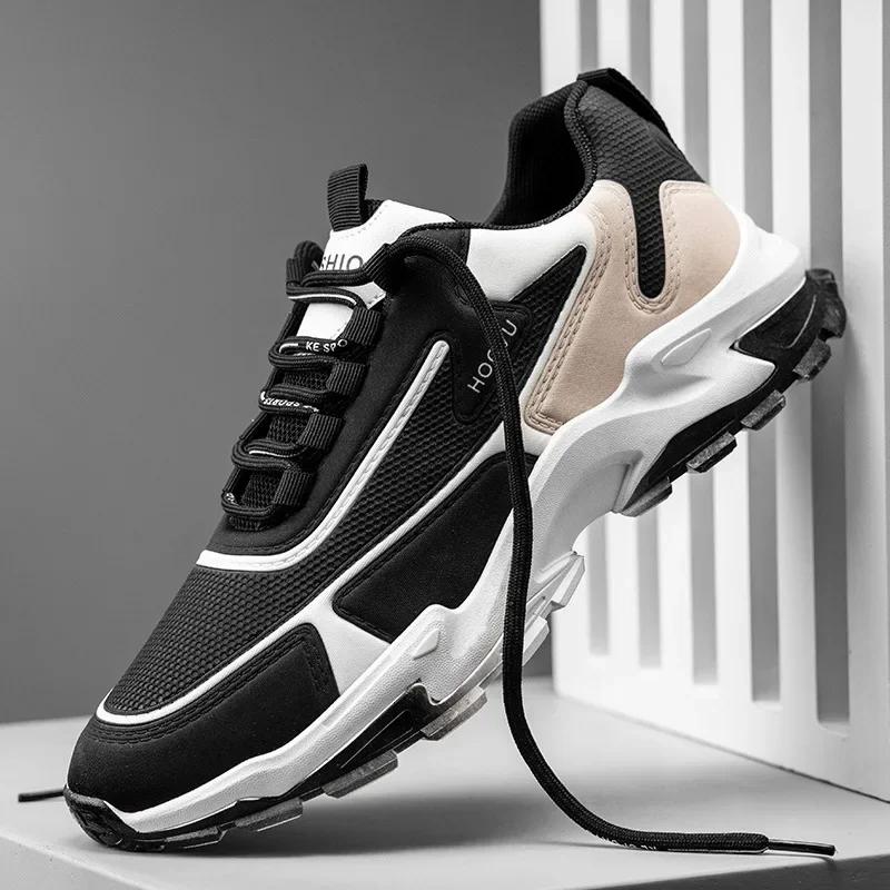 Fashion Men's Sneakers  Mesh Breathable Trendy Lace Up Thick Soled Korean Version Casual Running Shoes Comfort Sports Shoes 2024