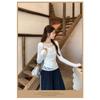 White Swing Collar Lace Fake Two-piece T-Shirt Spring and Autumn Women's Fit Waist Top