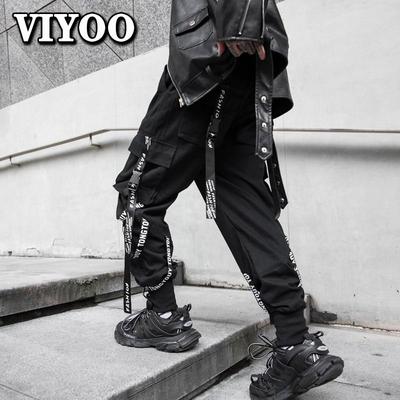 Herrenmode-Kleidung, schwarze Gothic-Band-Cargohose, Jogger, Teenager-Cargohose für Männer, Joggen, japanische Y2K-Streetwear, Hip Hop