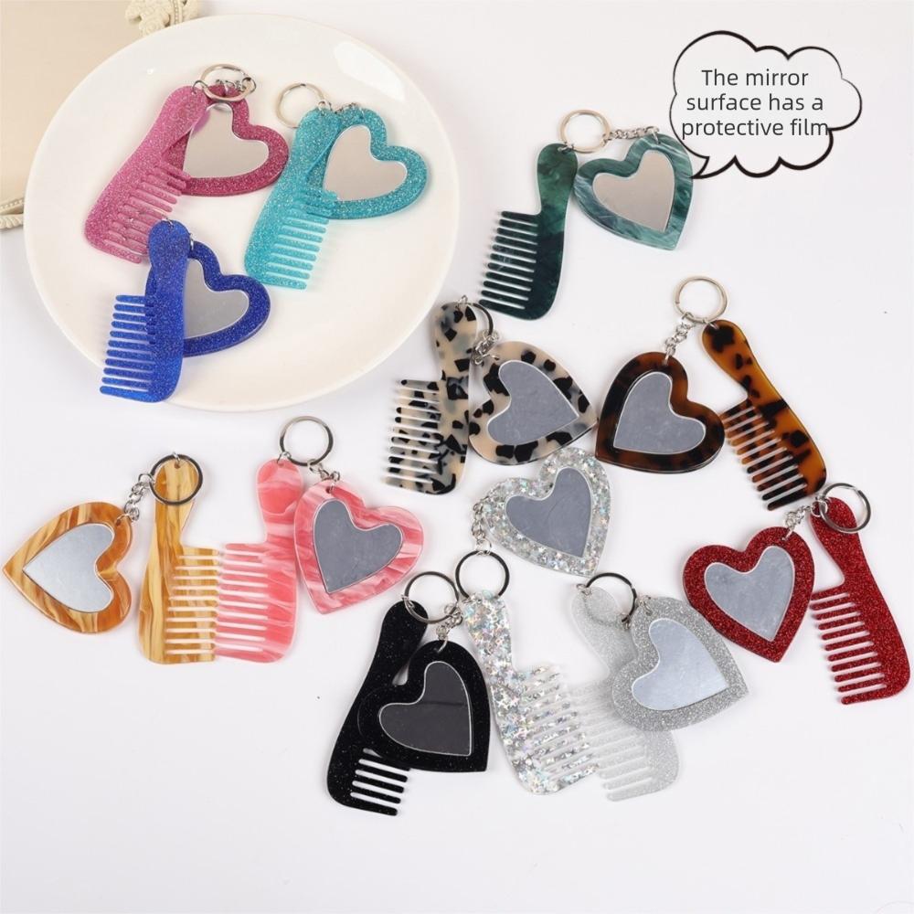 Simple Comb Mirror Keychain Mini Heart Car Keyring Creative Keychain Pendant Gift