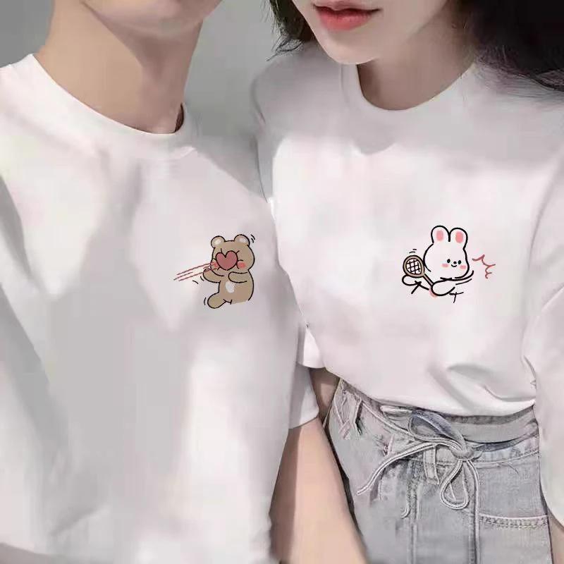 Summer Cartoon Tennis Rabbit Print Couple T-Shirts Tee for Men Women Casual Loose Short Sleeved Tshirts Top
