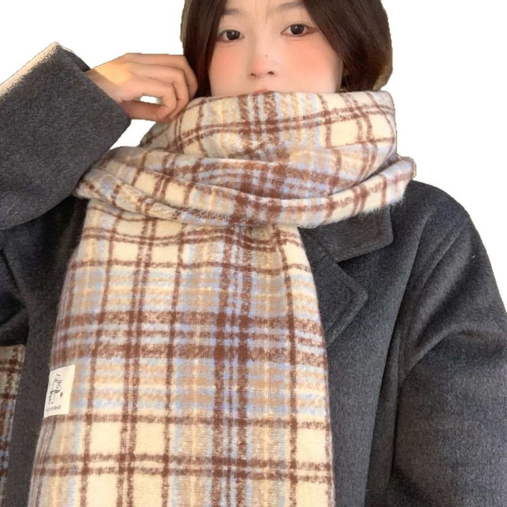 Sea Salt Cheese Plaid Scarf Women's New Winter Korean Imitation Cashmere Warm Large Shawl Scarf Student
