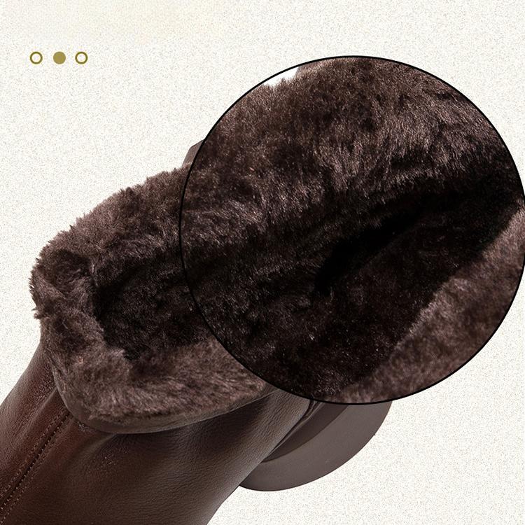 Johnature Plush Warm Thick Soled Short Boots Genuine Leather Round Toe Versatile Comfortable Women's Shoes
