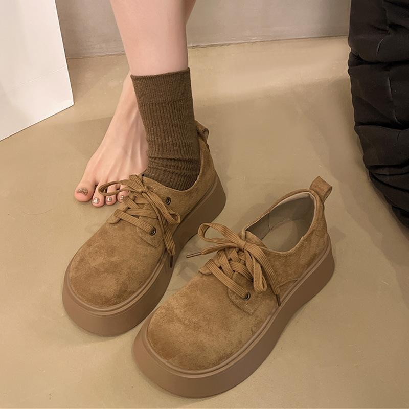 Popular women's shoes increase in height by 5cm big head Doudou shoes women's spring 2025 new thick-soled muffin lace-up Birkenstocks