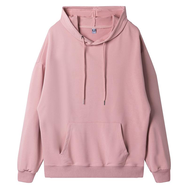 Solid Color Cotton Blends Sweatshirt Zipper Loop Knit Hooded Cardigan Jacket Loose Hoodie Team Uniform Work Advertising Hoodies Coat