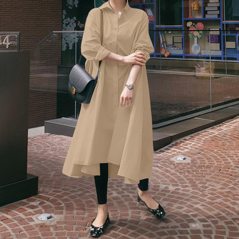 ZANZEA Women Casual Turn Down Collar Loose Long Sleeve Shirt Dress