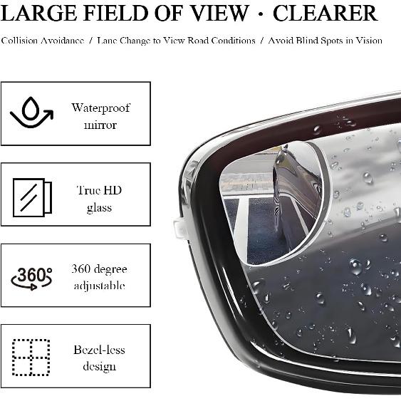 2 PCS Car Blind Spot Mirror, Fan Shaped HD Glass Convex 360° Rotating Wide Angle Side Mirror, Frameless Car Blindspot Mirror for Larger Image and