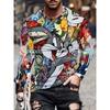 T-shirt da uomo casual a maniche lunghe con stampa, girocollo, per autunno e inverno