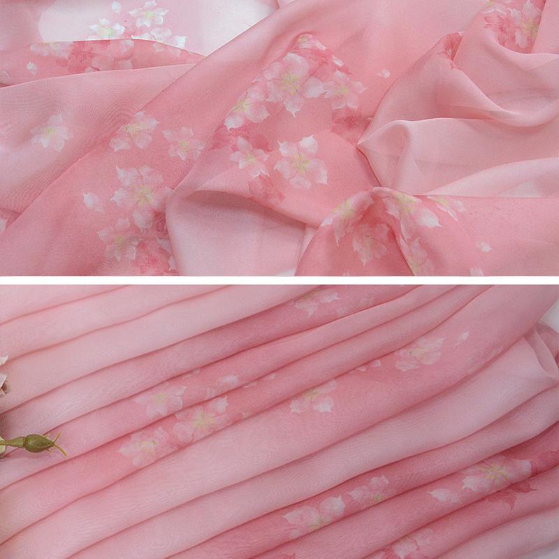 Chinese Style Small Pear Flower Tie-dye Printing Chiffon Fabric For Diy Sewing Craft Cheongsam Hanfu Dress Stage Costume Fabric
