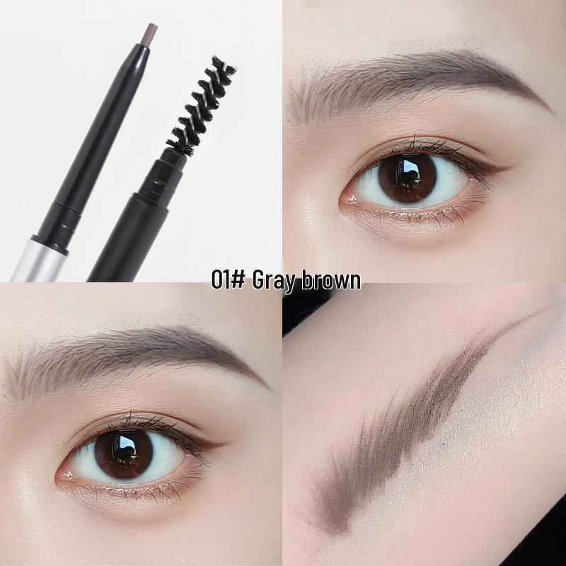 Black Gradient Double-Ended Rotating Eyebrow Pencil with Brush, Waterproof & Smudge-Proof, Beginner-Friendly Makeup.