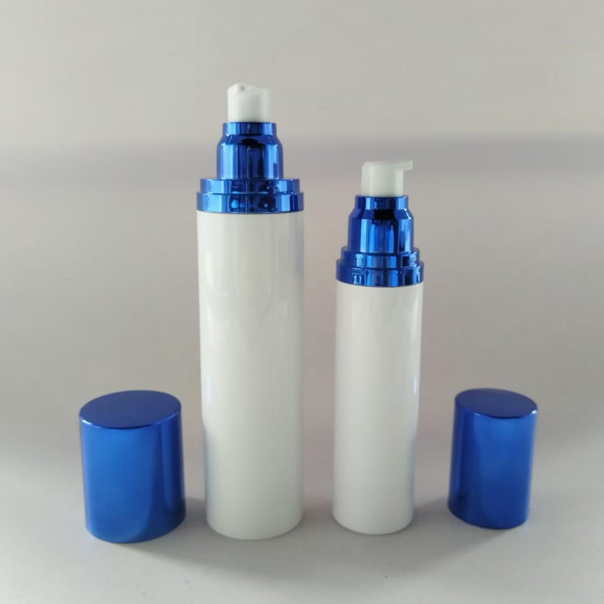 

Blue Electroplated Lotion Pump: White Vacuum Press-Dispensing Bottle 50ml integrated bottle