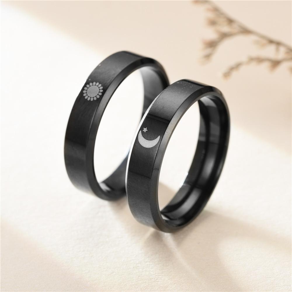 Fashion Jewelry Black White for Men Women Gifts 6MM Moon Sun Ring Valentine's Day Stainless Steel Accessories Couple Rings