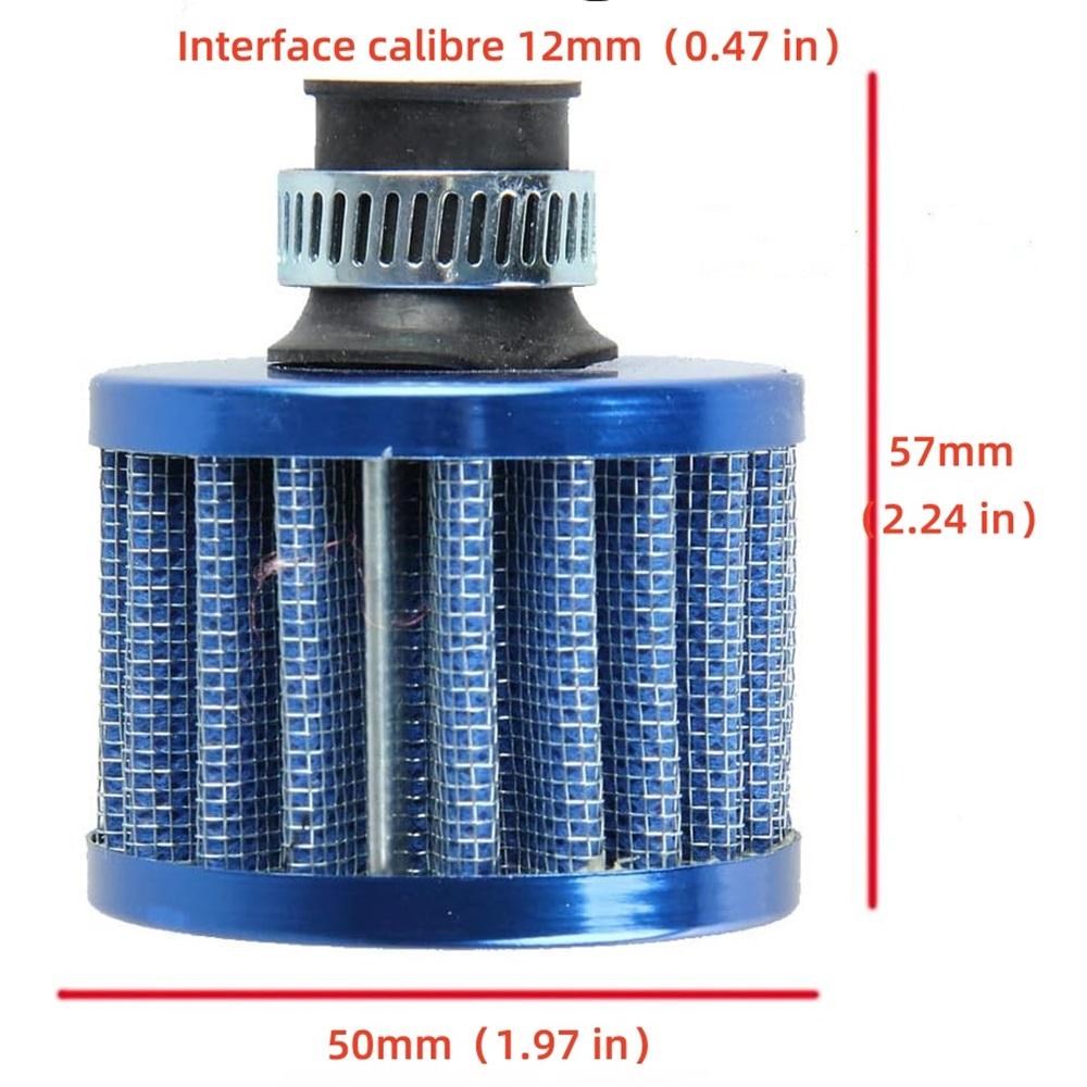 2 X 12mm Mini Universal Automotive Engine Tapered Cold Air Intake Filter – High-Flow Turbo Vent, Increases Horsepower – 3 Colors (Black/Blue/Red)