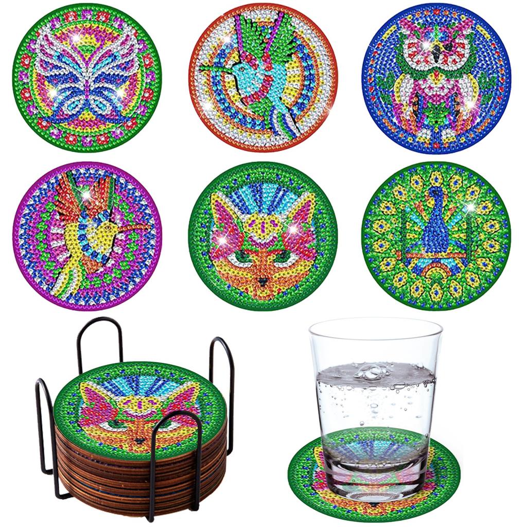 6pcs/8pcs Diy  Coasters With Holder Round Mandala Coasters  Kits Accessories