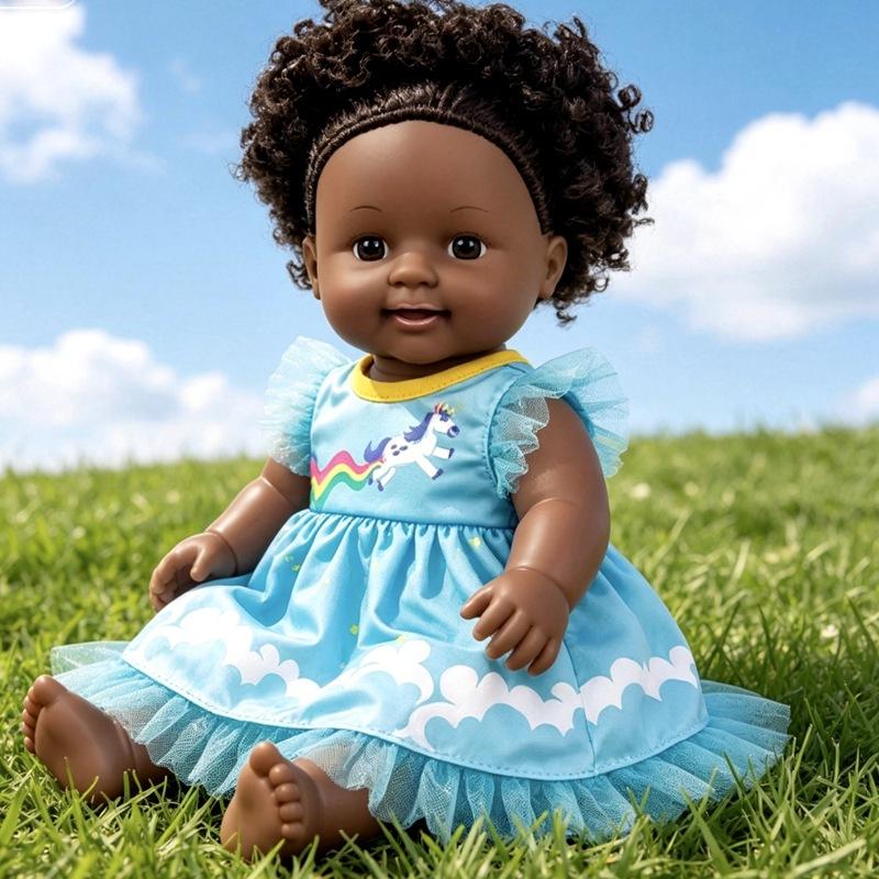 Realistic Black Doll 30cm Soft Vinyl African Girl Talking Toy with Sound Interactive Plush Gift for Kids Play