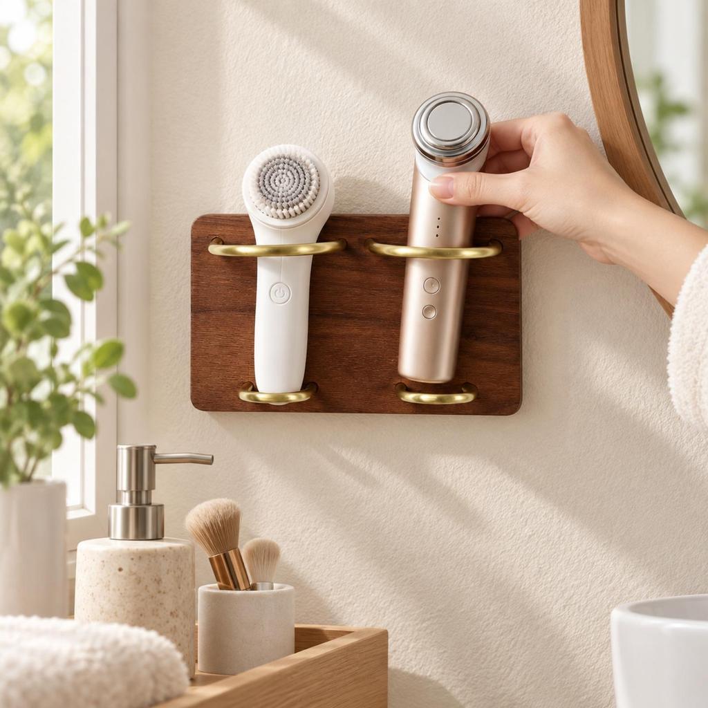 WallMounted Organizer with Metal Support Rods Renter Friendly Solid Wood Wall SpaceSaving