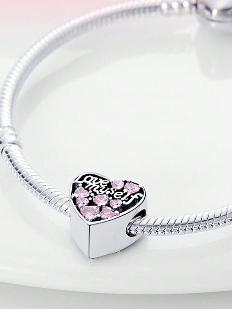 Charms Plata Sweet Diamond Heart Beads Charm Copper Plated Fit Charms Copperoriginal Bracelet For Jewelry Making Diy Charm