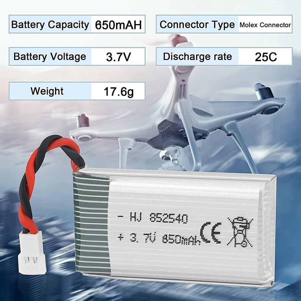 Set of 4 LiPo Rechargeable Batteries 3.7V 850mAh – Compatible with Syma X5SC X5SW RC Quadcopters – Silver – 48x25x14mm – 20g