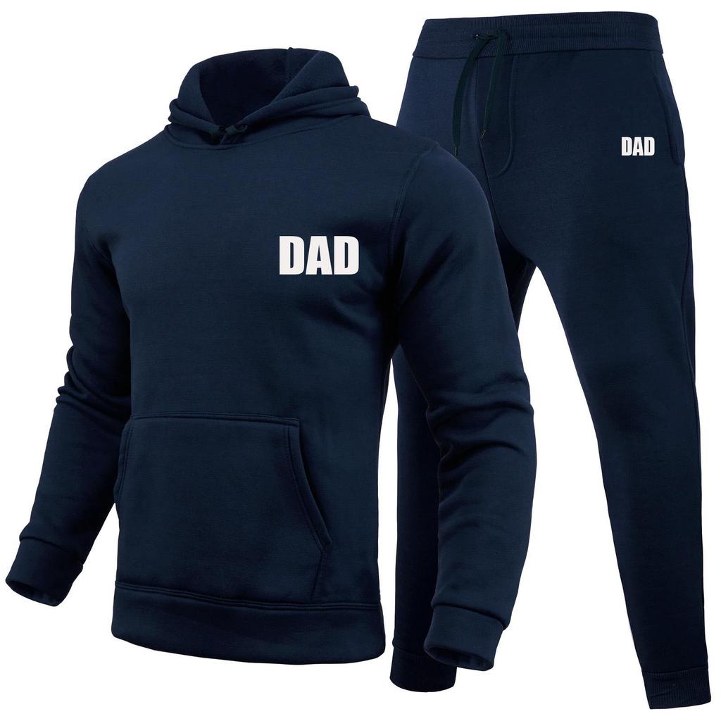 Dad Letters Printed Sets Winter Tracksuit Men Hooded 2 Piece Sets Mens Outfits Suit Men Fleece Sport Hoodie Sweatpants Two Piece Sets