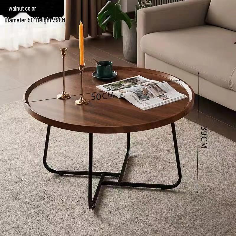 Nordic Modern Minimalist Round Solid Wood & Iron Coffee Table for Living Room or Small Apartment