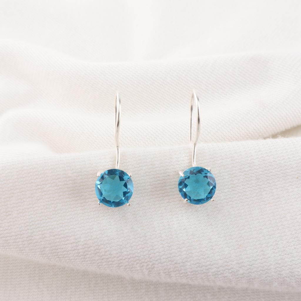 Náušnice Swiss Blue Topaz Náušnice s drahokamem, 925 masivní Sterling Silver Náušnice Šperky Ručně vyráběné náušnice, Stříbrné šperky Na dárek