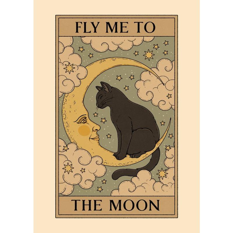 Vintage Mond Kaiserin Sonne Liebe Tod Katze Tarotkarte Poster Leinwandgemälde Wandkunst Bilder Heim Eingang Bar Café Dekor