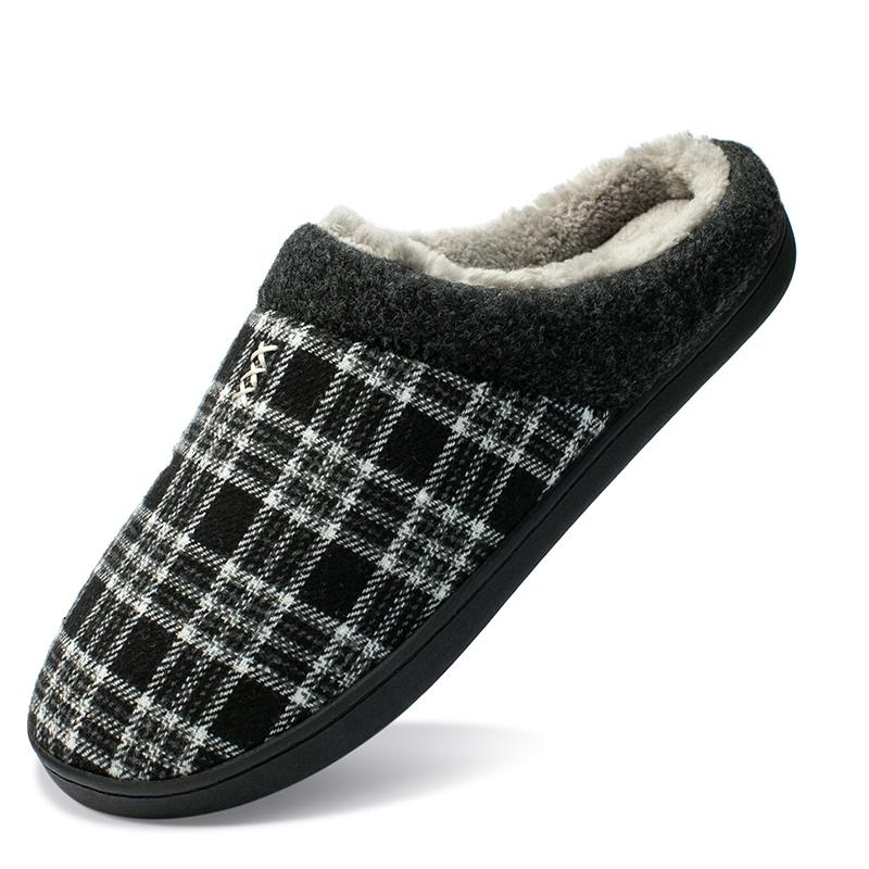 Men Slippers Black New Winter Suede Slippers Warm Indoor Slipper Waterproof Home House Shoes Men Warm Velvet Fur Knitting Shoes
