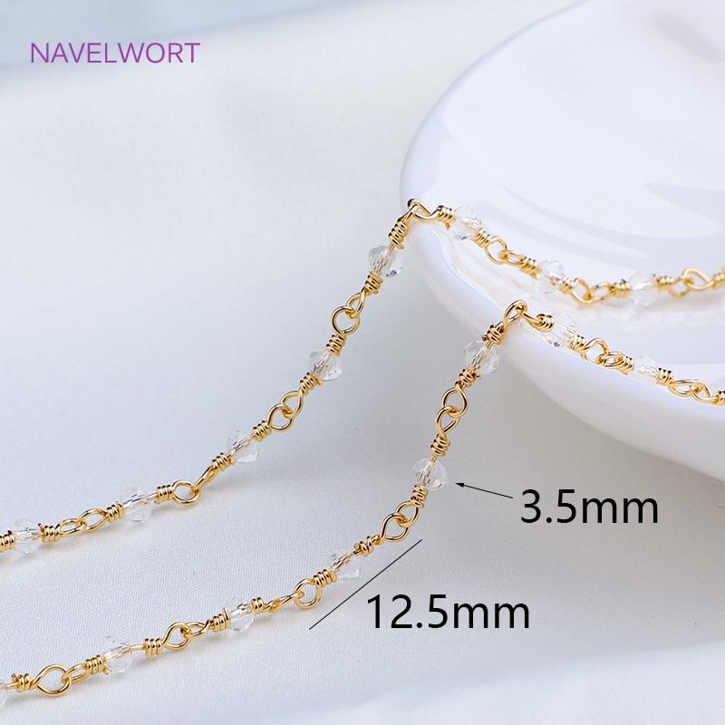 Trendy Crystal Beaded Chain For Jewelry Making Accessories,14K Gold Plated Beaded Chains DIY Necklace Making Findings Wholesale 1 meter
