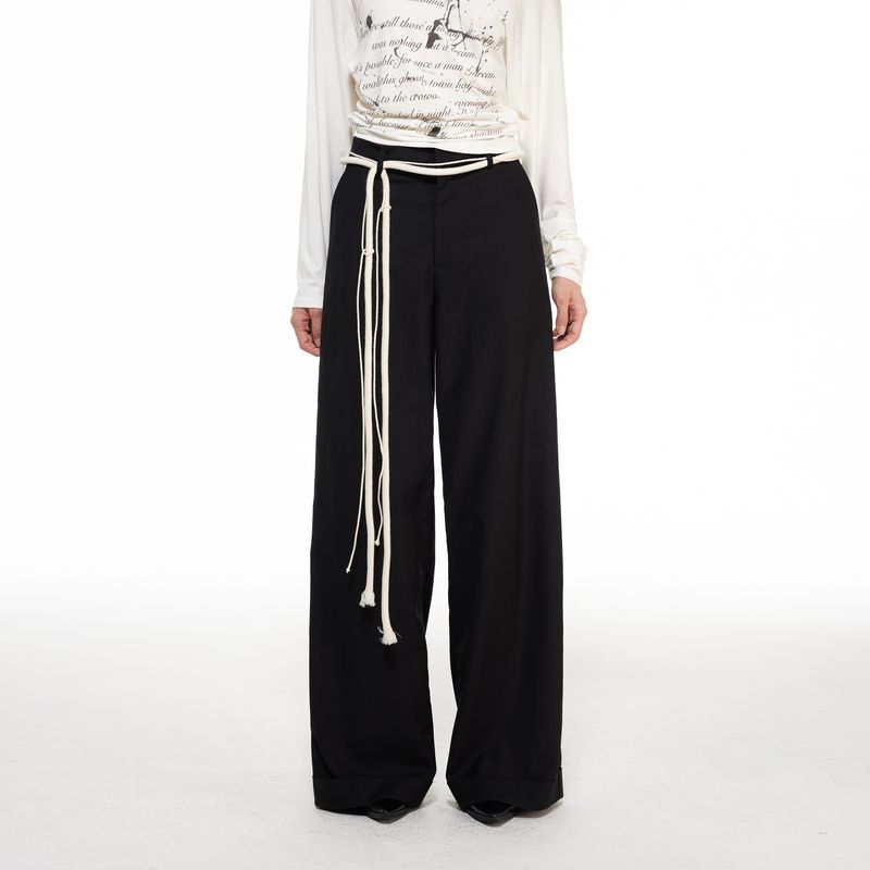Thelight Waist Strap Black Autumn and Winter Original Casual Pants