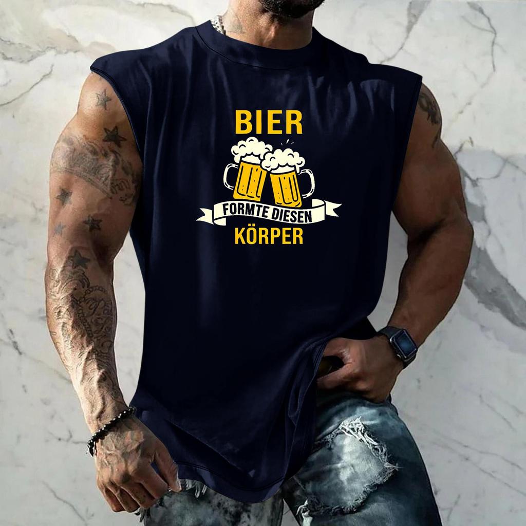 Men Sleeveless Tank Top Loose Fit Casual Streetwear Beer Festival Graphic Printed Muscle Shirt Summer Vacation Workout Gym Vest