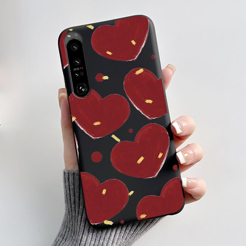 Cute Case For Sony Xperia 1 IV V II III Capa Coque Printing Shell Protective Cover Soft Silicone Cartoon Black Casing Fundas