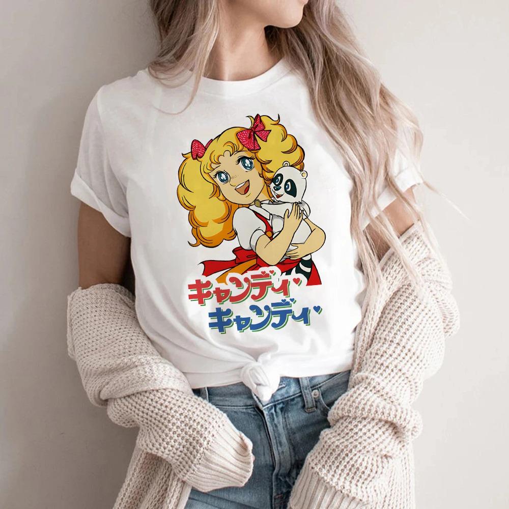 T-shirt Streetwear con Stampa Cartoon di Caramelle Abbigliamento Harajuku Moda Ragazze T-shirt Manica Corta Estate Maglietta Casual Femminile Girocollo Top