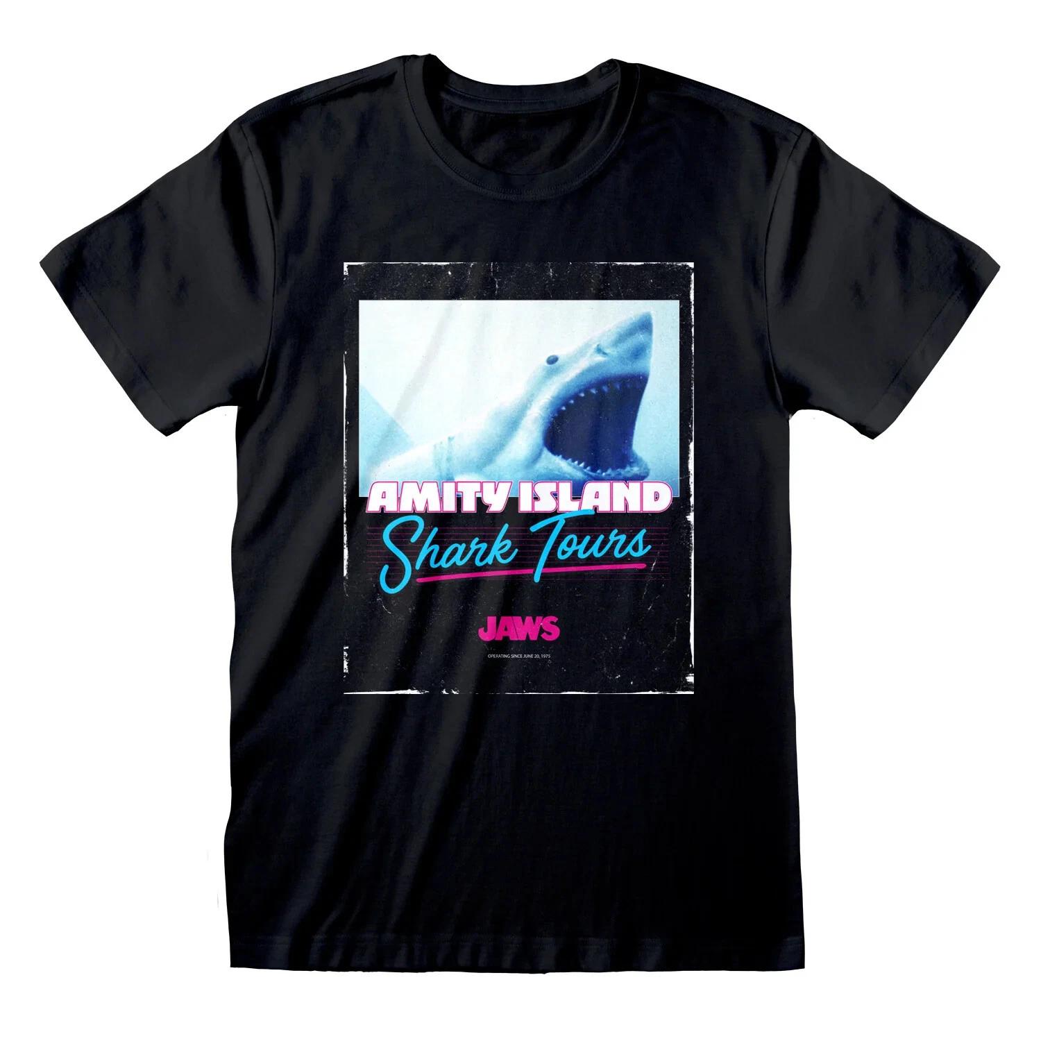 

Official Jaws T Shirt Shark Tours Amity Island Retro Black New M L S