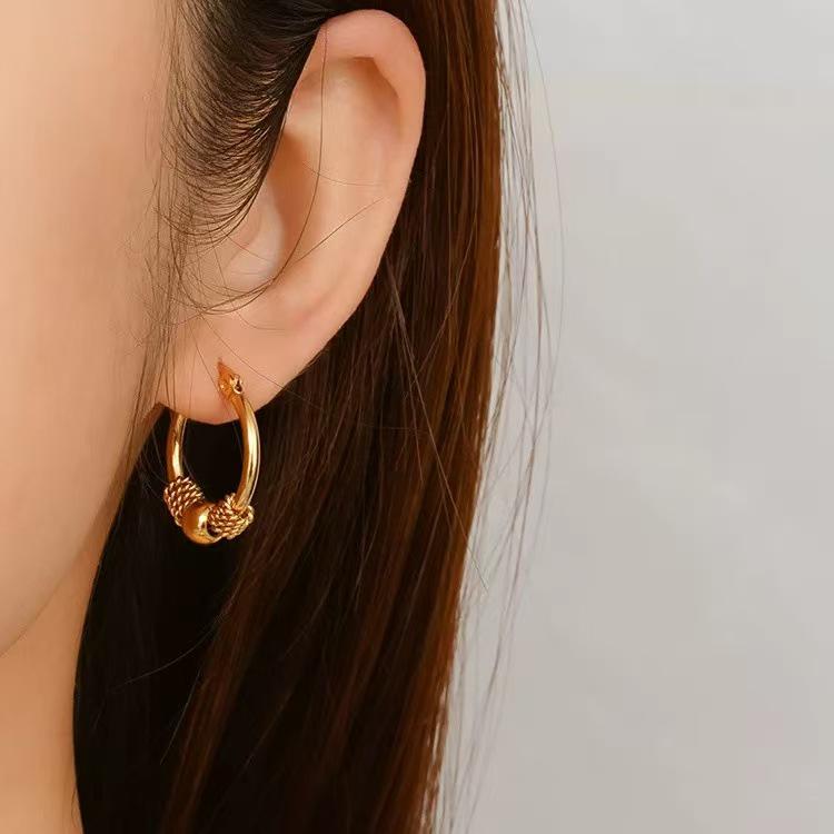 Trendy 316L Stainless Steel Twisted Luck Bead Stud Earrings