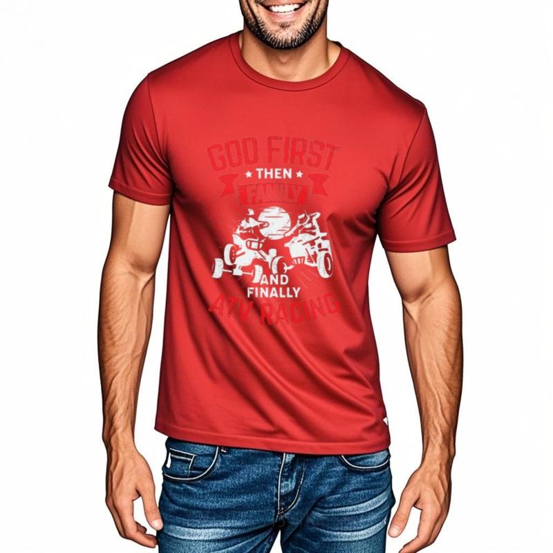 Travel For him Oneck t shirt Casual God First Then Family And Finally Atv Racing Retro For him Tee shirt Oversized Tshirt S
