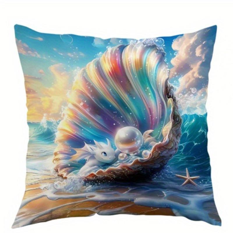 Ocean Themed Pillowcase With Shell And Starfish Designsuitable For Sofa Car Bedroom Decorative Cushion Cover Pillow Cover