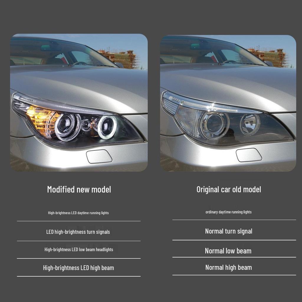 BMW 5 Series E60 LED Headlight Assembly with Angel Eyes DRL & Turn Signals (03-10)
