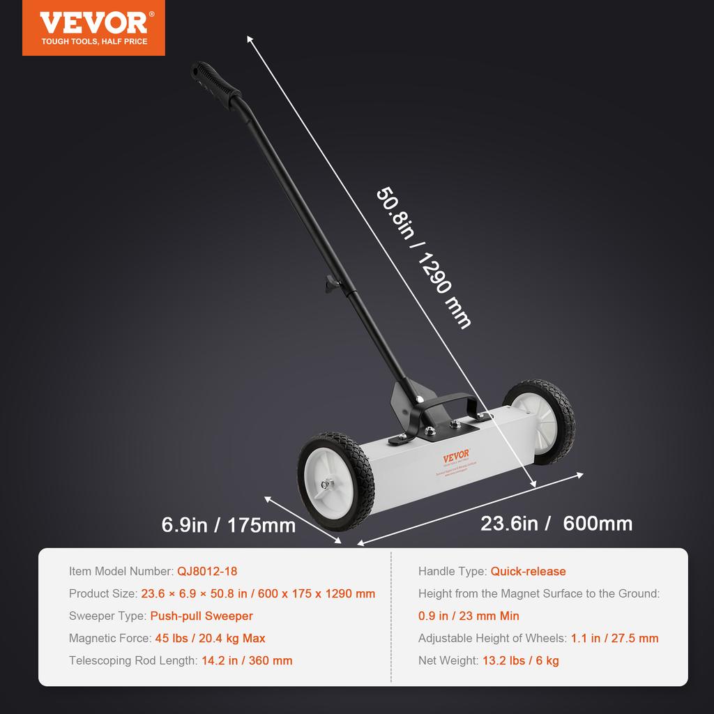 SucceBuy Rolling Magnetic Sweeper with Wheels Push-Type Magnetic Pick Up Sweeper Large Magnet Pickup Lawn Telescoping Sweeper