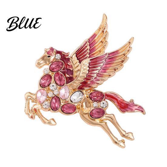 Rhinestone Horse Jewelry Brooch Colorful Shiny Enamel Wings Galloping Fantasy
