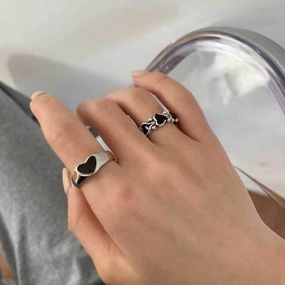 New Dark Retro Ring Korean Black Hip Hop Cool Love Opening Girl Ins Simple Niche Ring