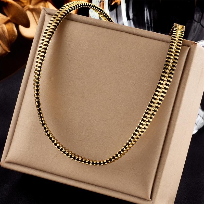 

Street Snap Zipper Chain Titanium Steel Collarbone Necklace Punk Accessories Unique Design золотой