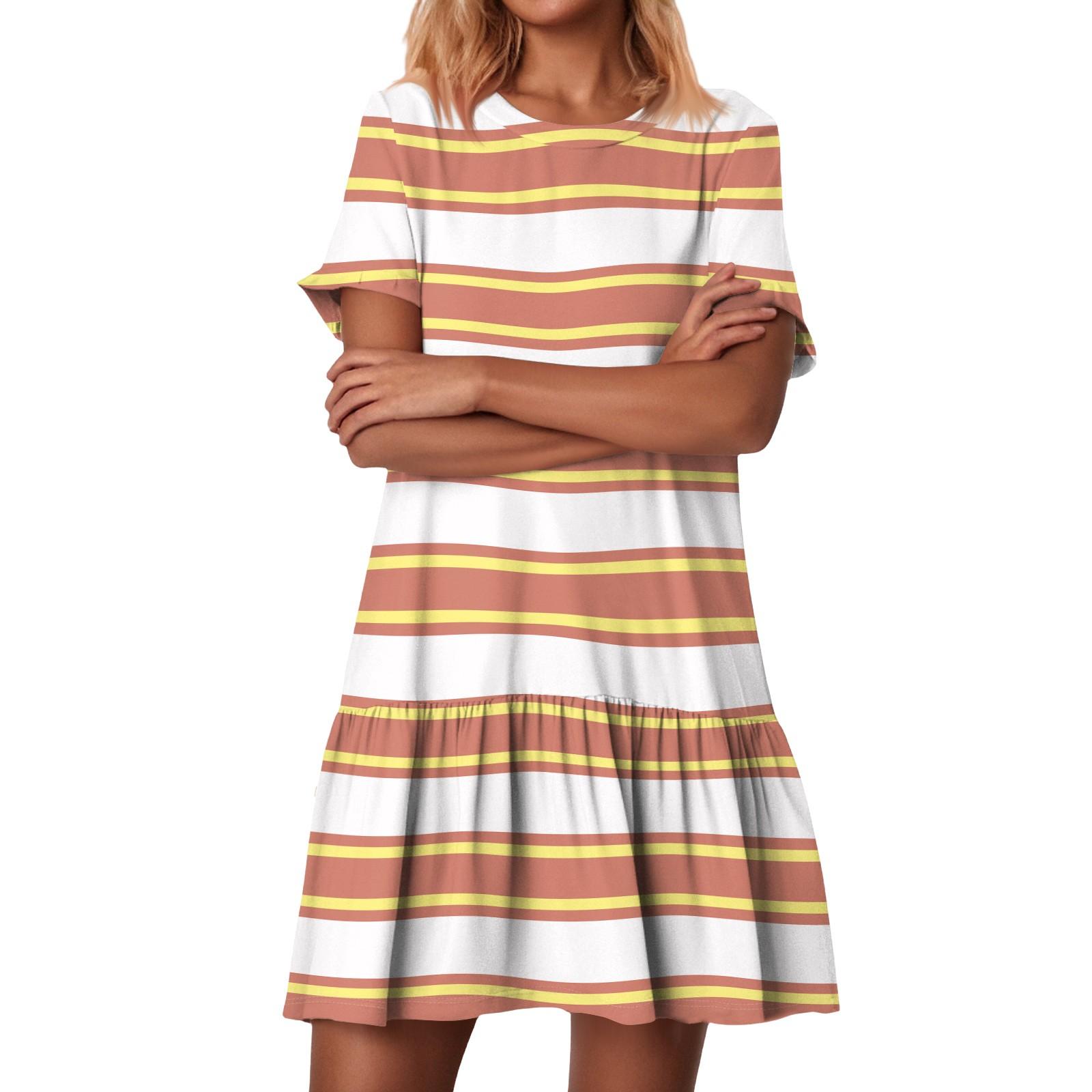 

Women s Fashion Casual Round Neck Short Sleeve Ruffled Vintage Printed Dresses XL помаранчевий