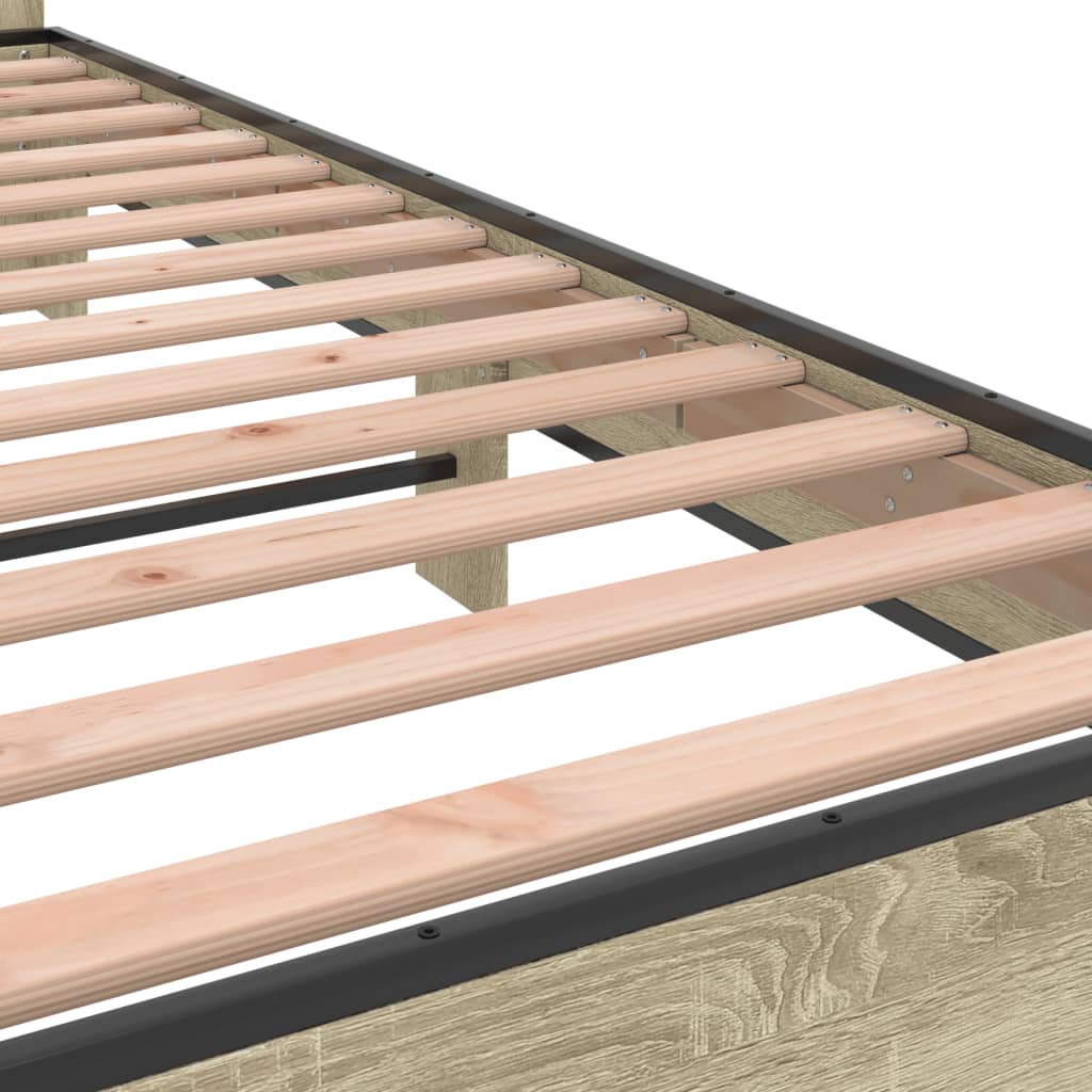 Bed Frame In Sonoma Oak 200x200 Cm Wood Based Material and Metal