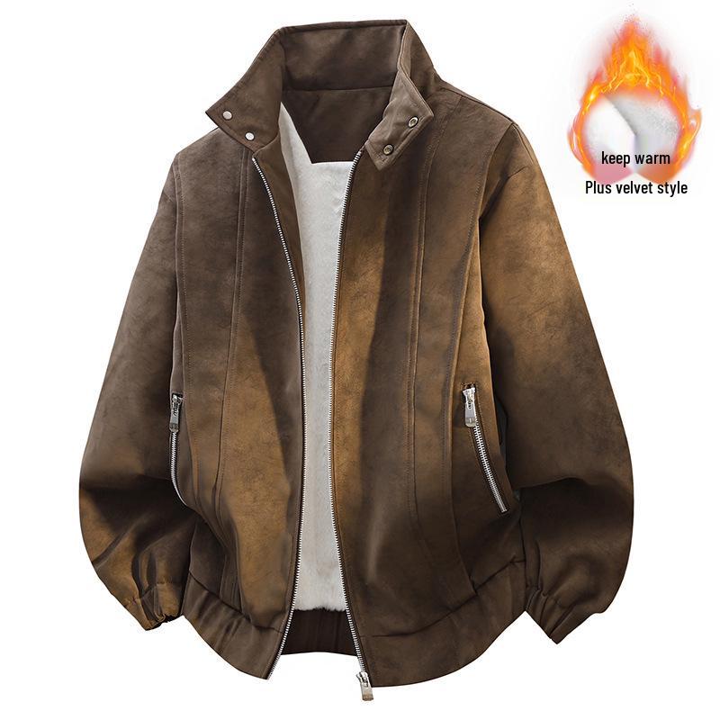 

Men s Winter Thickened Leather Pilot Jacket - Di Yu Shen Long Plush Motorcycle Top 8XL