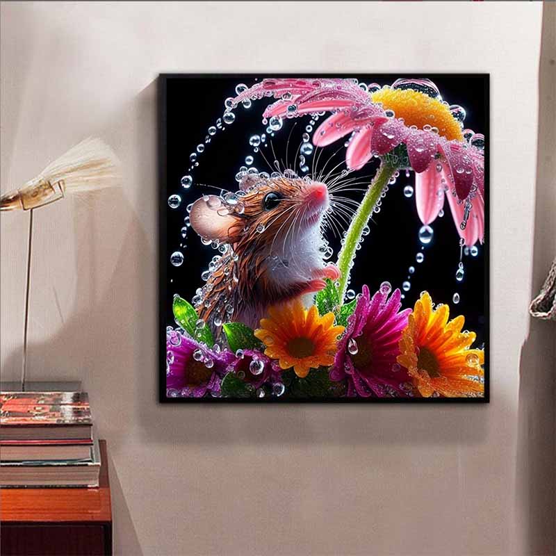 New Arrival 5D DIY Full Circle Diamond Painting "Mouse and Flower" Embroidery Cross Stitch Home Decor Gift